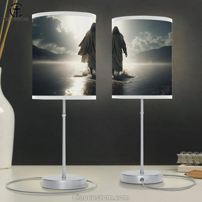 Jesus Christ Walking On Water Religious Table Lamp Pictures - Faith Art - Christian Table Lamp For Bedroom Decor
