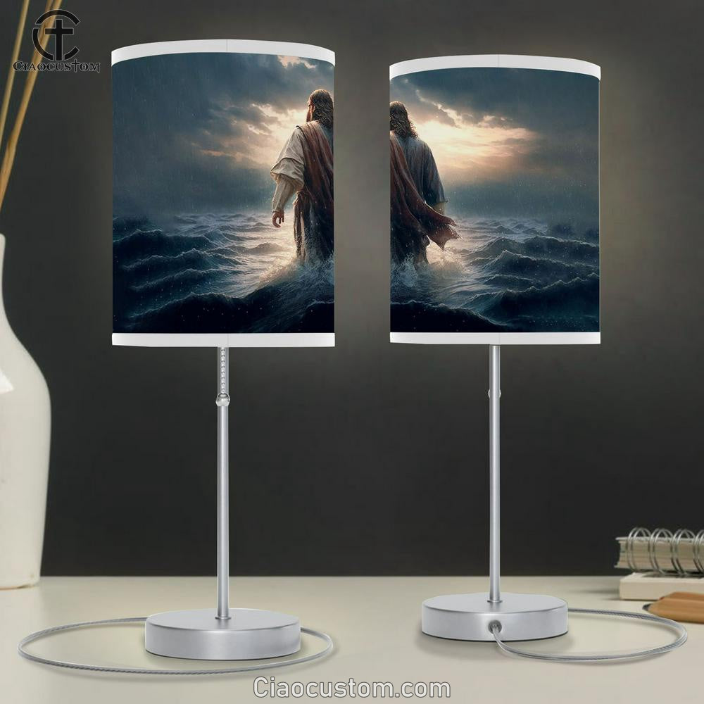 Jesus Christ Walking On Water Table Lamp Art - Jesus Christ Picture - Christian Home Decor