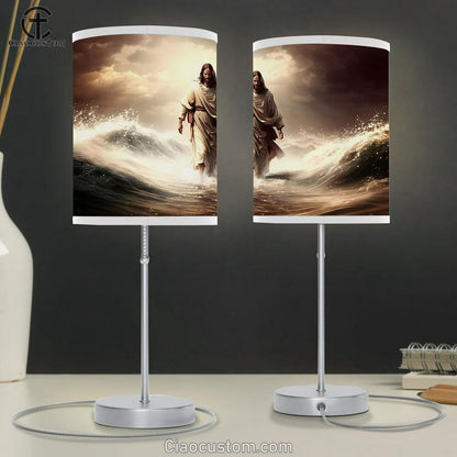 Jesus Christ Walking On Water Table Lamp Pictures - Faith Art - Christian Table Lamp For Bedroom Decor
