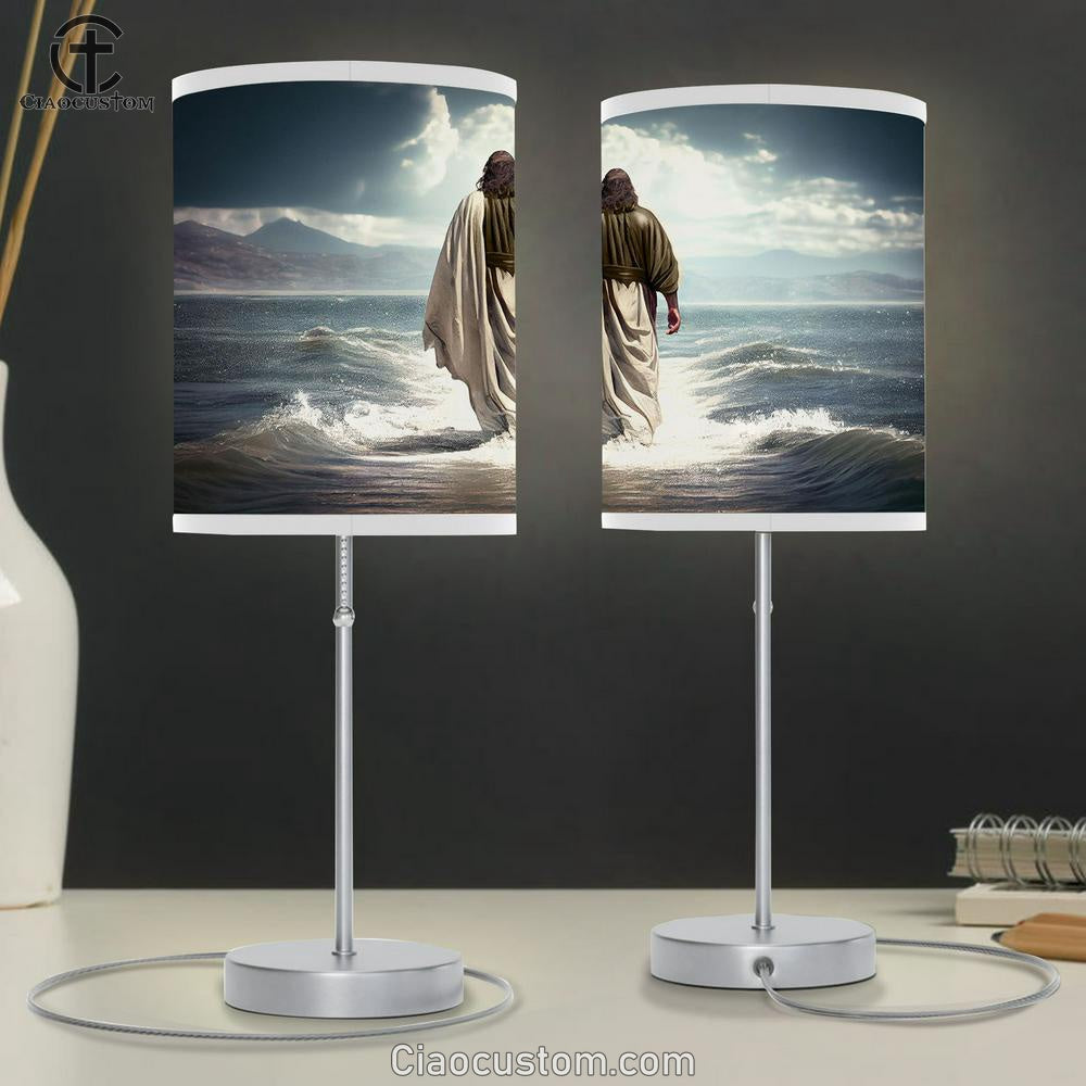 Jesus Christ Walking Water Sea Table Lamp Pictures - Faith Art - Christian Table Lamp For Bedroom Decor