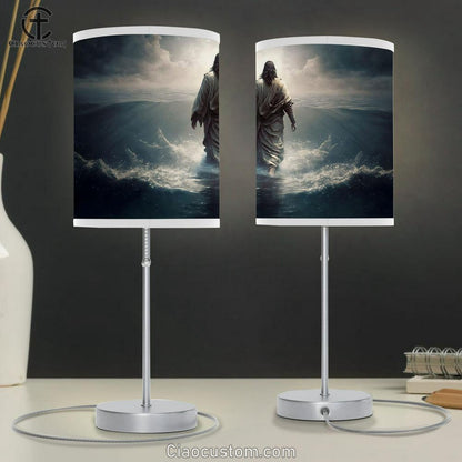 Jesus Christ Walking Water Table Lamp Pictures - Faith Art - Christian Table Lamp For Bedroom Decor