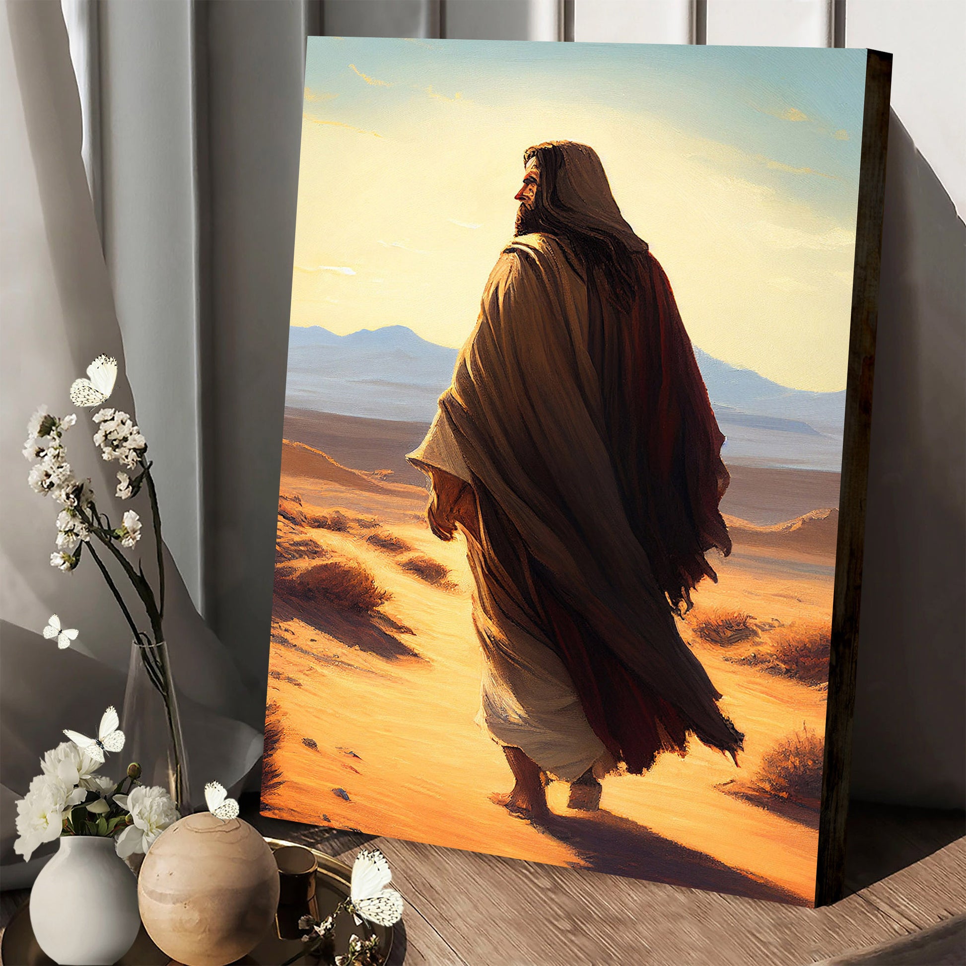 Jesus Christ Walking in the Desert Jesus Portrait Watercolor - Jesus Canvas Art - Christian Wall Canvas