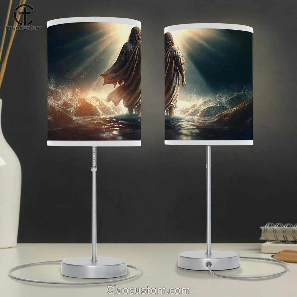Jesus Christ Walks Water Religious Table Lamp Pictures - Faith Art - Christian Table Lamp For Bedroom Decor