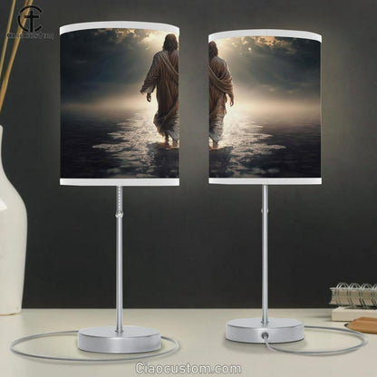 Jesus Christ Walks Water Sunset Table Lamp Pictures - Faith Art - Christian Table Lamp For Bedroom Decor