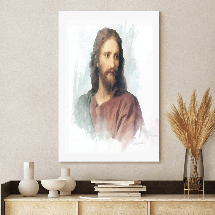 Jesus Christ Watercolor Portrait By - Canvas Pictures - Jesus Canvas Art - Christian Wall Art