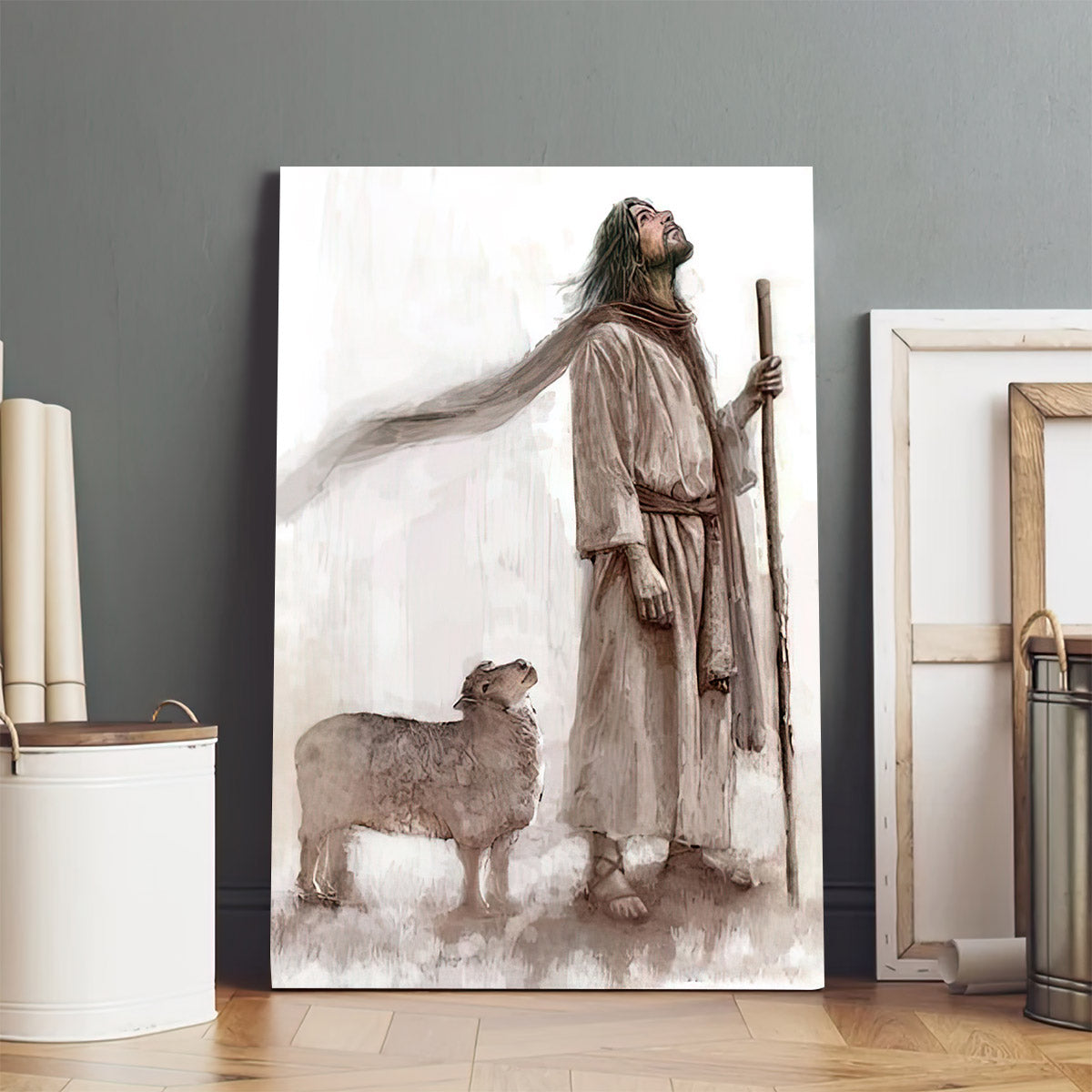 Jesus Christ With A Lamb Looking Up Canvas Pictures - Jesus Canvas Painting - Christian Canvas Prints