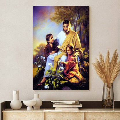 Jesus Christ With Children Canvas Wall Art - Jesus Christ Canvas - Christian Wall Art
