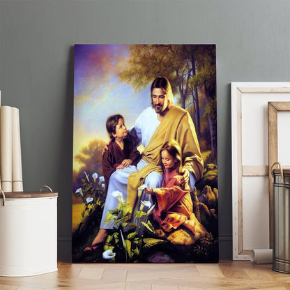 Jesus Christ With Children Canvas Wall Art - Jesus Christ Canvas - Christian Wall Art