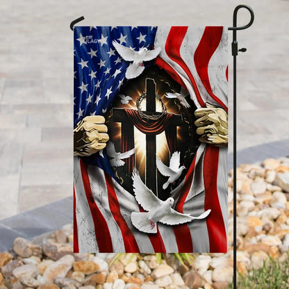 Jesus Christ With Cross American House Flags With Dove House Flags - Christian Garden Flags - Outdoor Christian Flag