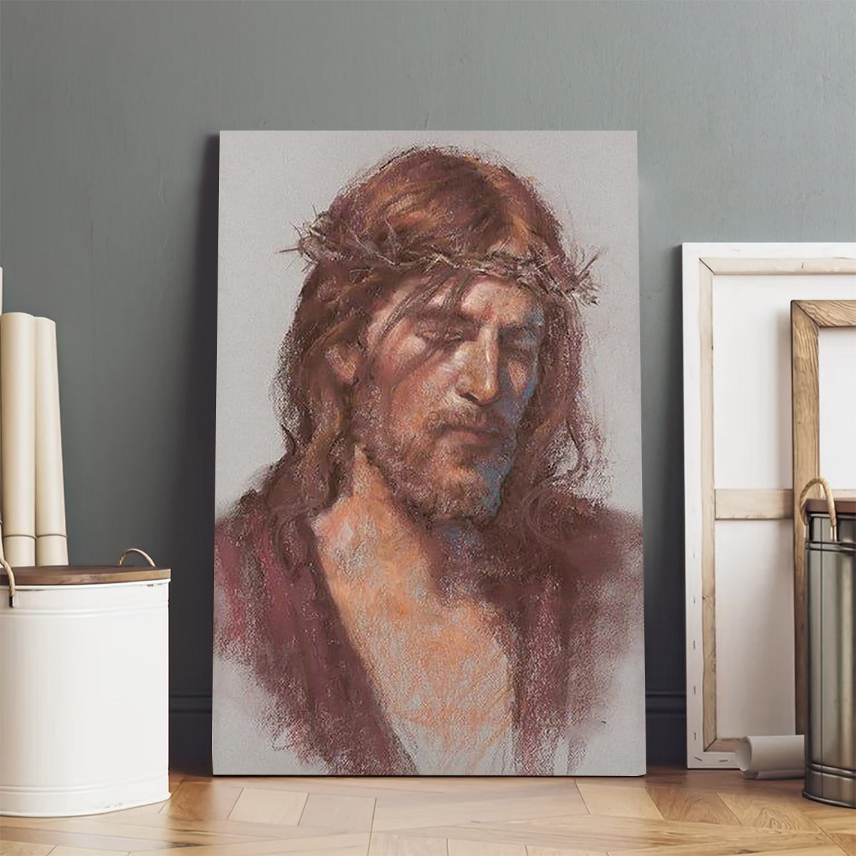 Jesus Christ With Crown Of Thorns Canvas Prints - Jesus Christ Art - Christian Canvas Wall Decor