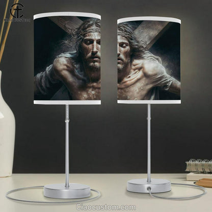 Jesus Christ With Crown Thorns Crucification Resurrection Table Lamp Pictures - Faith Art - Christian Table Lamp For Bedroom Decor