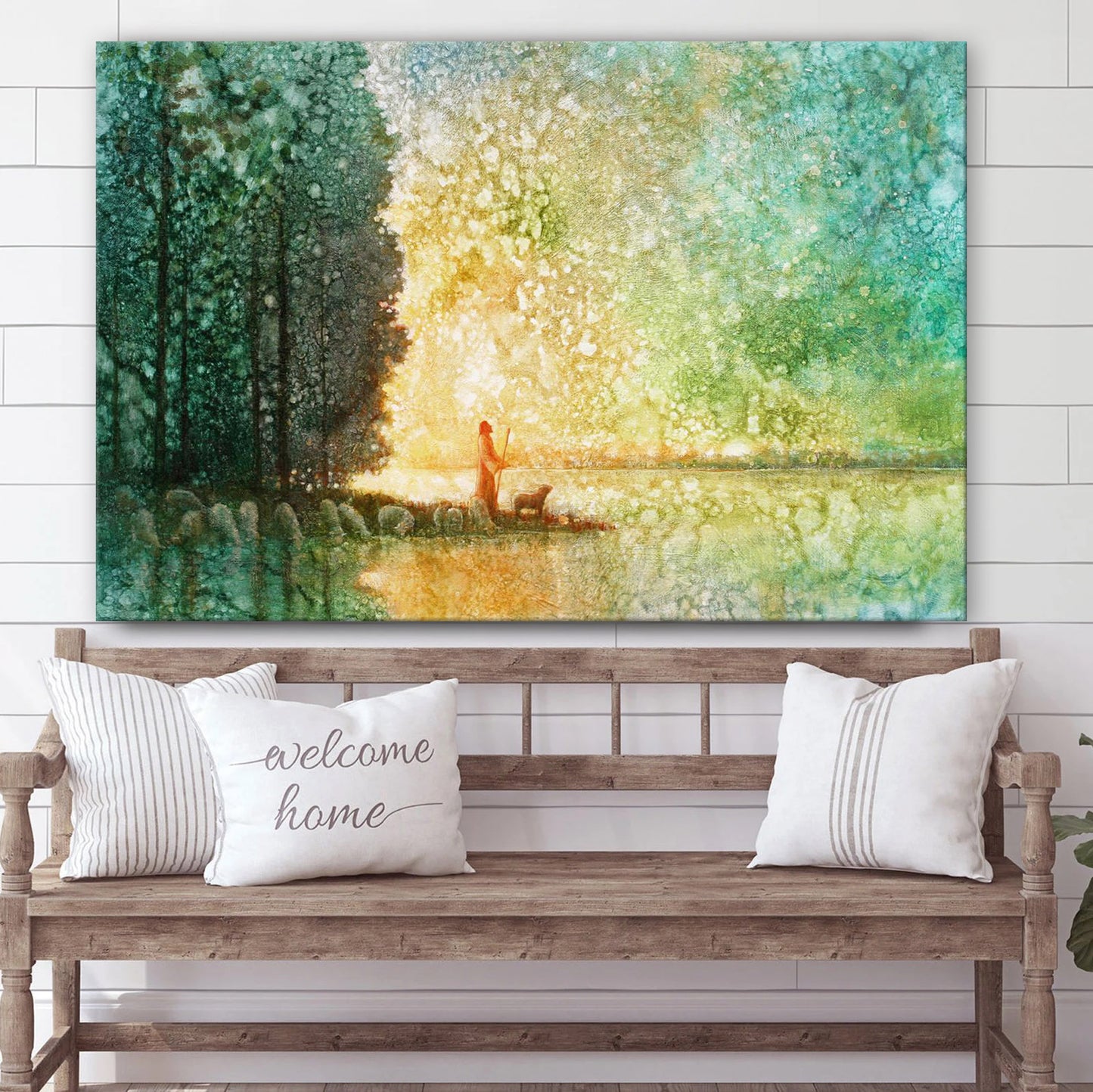 Jesus Christ With Sheep At A Lake Shore Canvas Posters - Jesus Canvas Pictures - Christian Canvas Art
