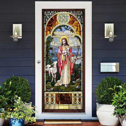 Jesus Christ the Good Shepherd Door Cover - Religious Door Decorations - Christian Home Decor