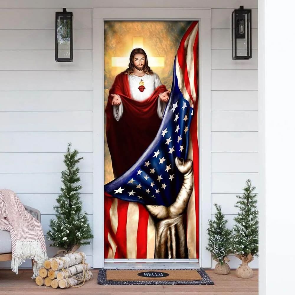 Jesus Christian American Door Cover - Religious Door Decorations - Christian Home Decor