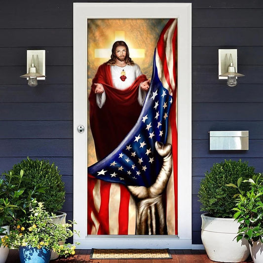 Jesus Christian American Door Cover - Religious Door Decorations - Christian Home Decor