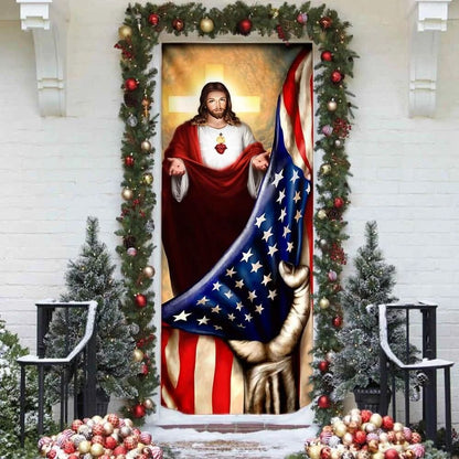 Jesus Christian American Door Cover - Religious Door Decorations - Christian Home Decor