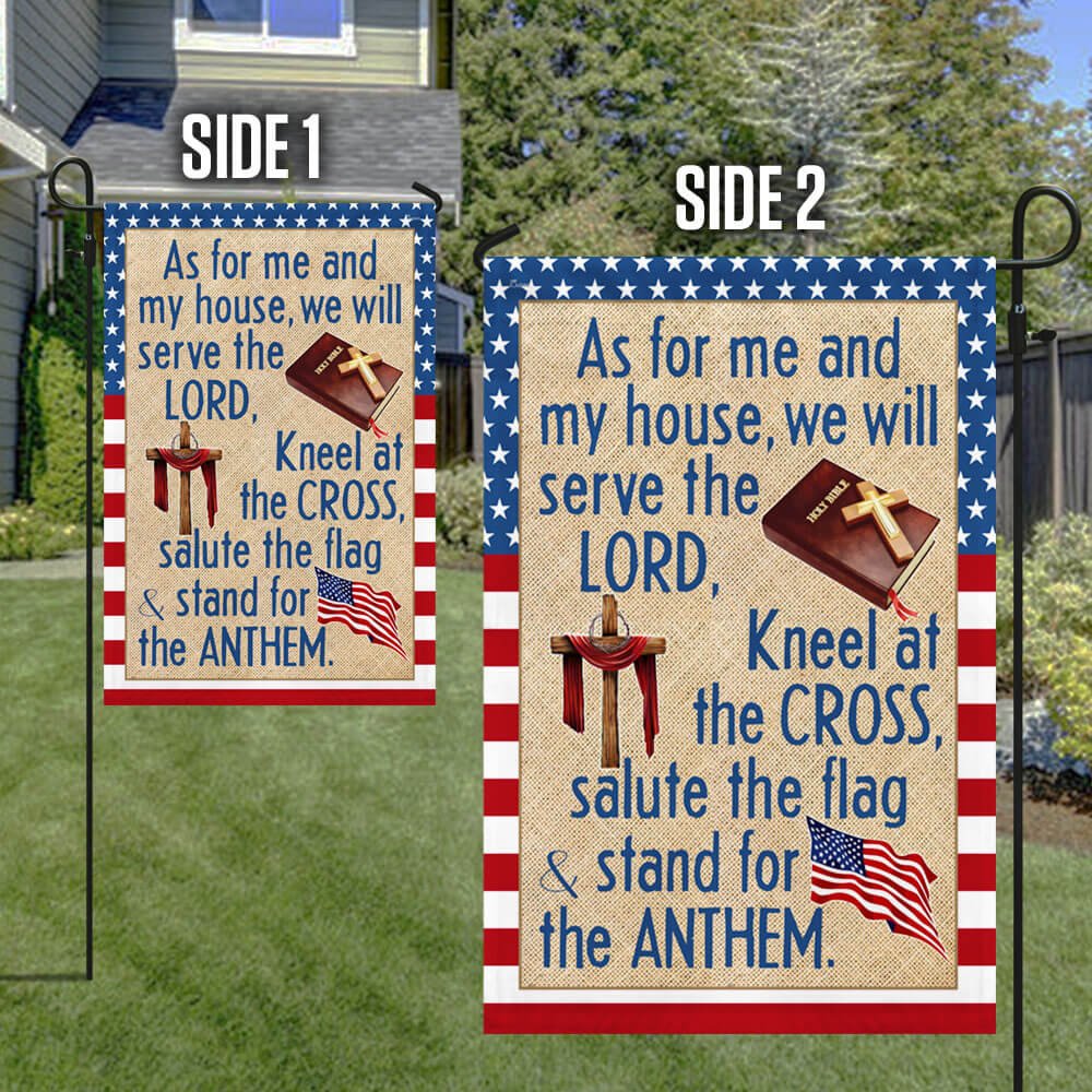 Jesus Christian Cross American Flag - As For Me And My House We Will Serve The Lord House Flags - Christian Garden Flags