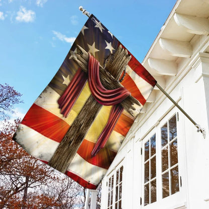 Jesus Christian Cross American Flag - Outdoor Christian House Flag - Christian Garden Flags