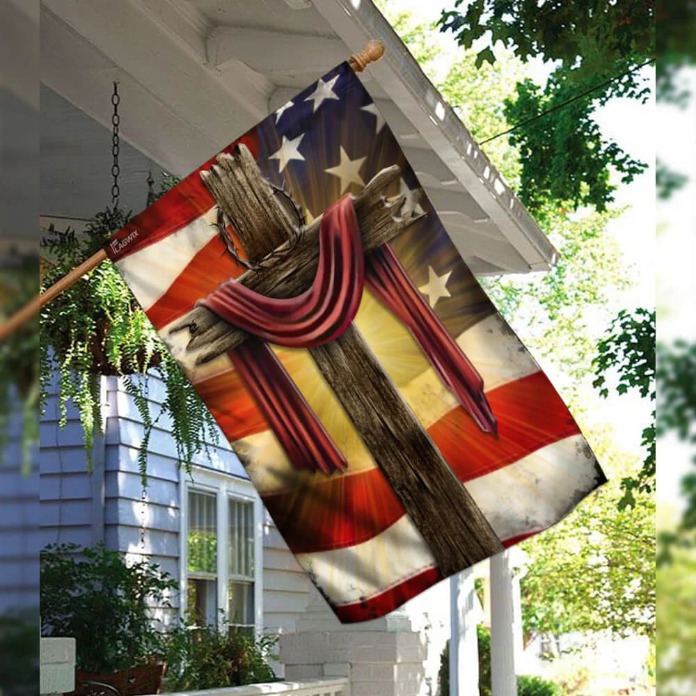 Jesus Christian Cross American Flag - Outdoor Christian House Flag - Christian Garden Flags