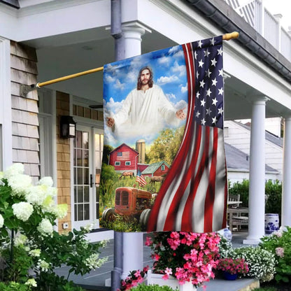 Jesus Christian Farm House American US Flag - Outdoor Christian House Flag - Christian Garden Flags