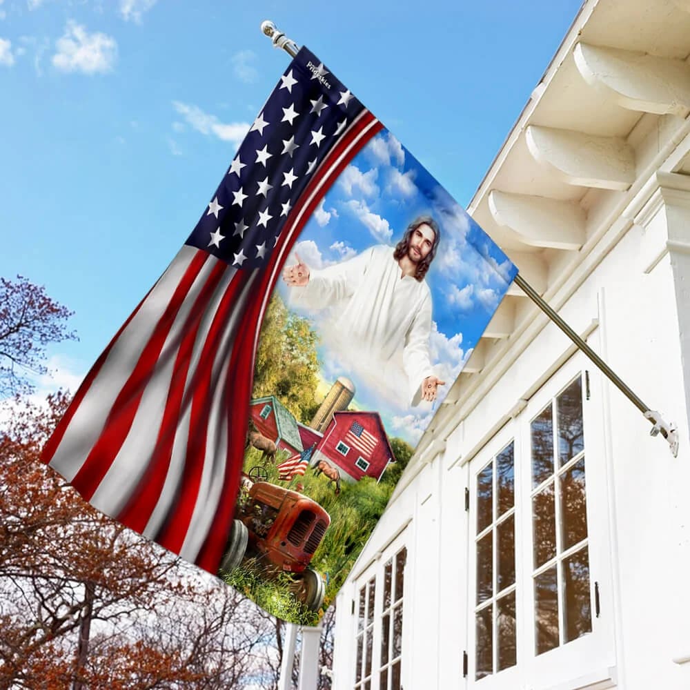 Jesus Christian Farm House American US Flag - Outdoor Christian House Flag - Christian Garden Flags