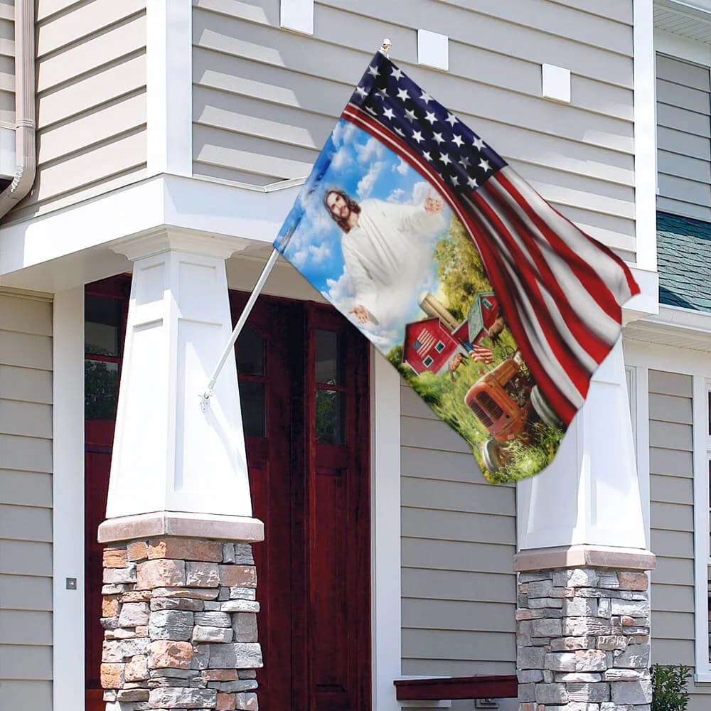 Jesus Christian Farm House American US Flag - Outdoor Christian House Flag - Christian Garden Flags