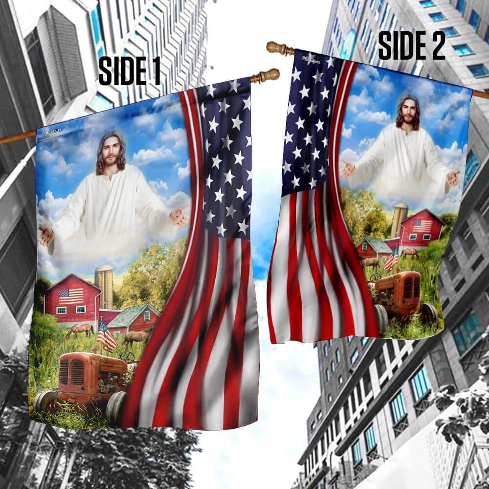 Jesus Christian Farm House American US Flag - Outdoor Christian House Flag - Christian Garden Flags