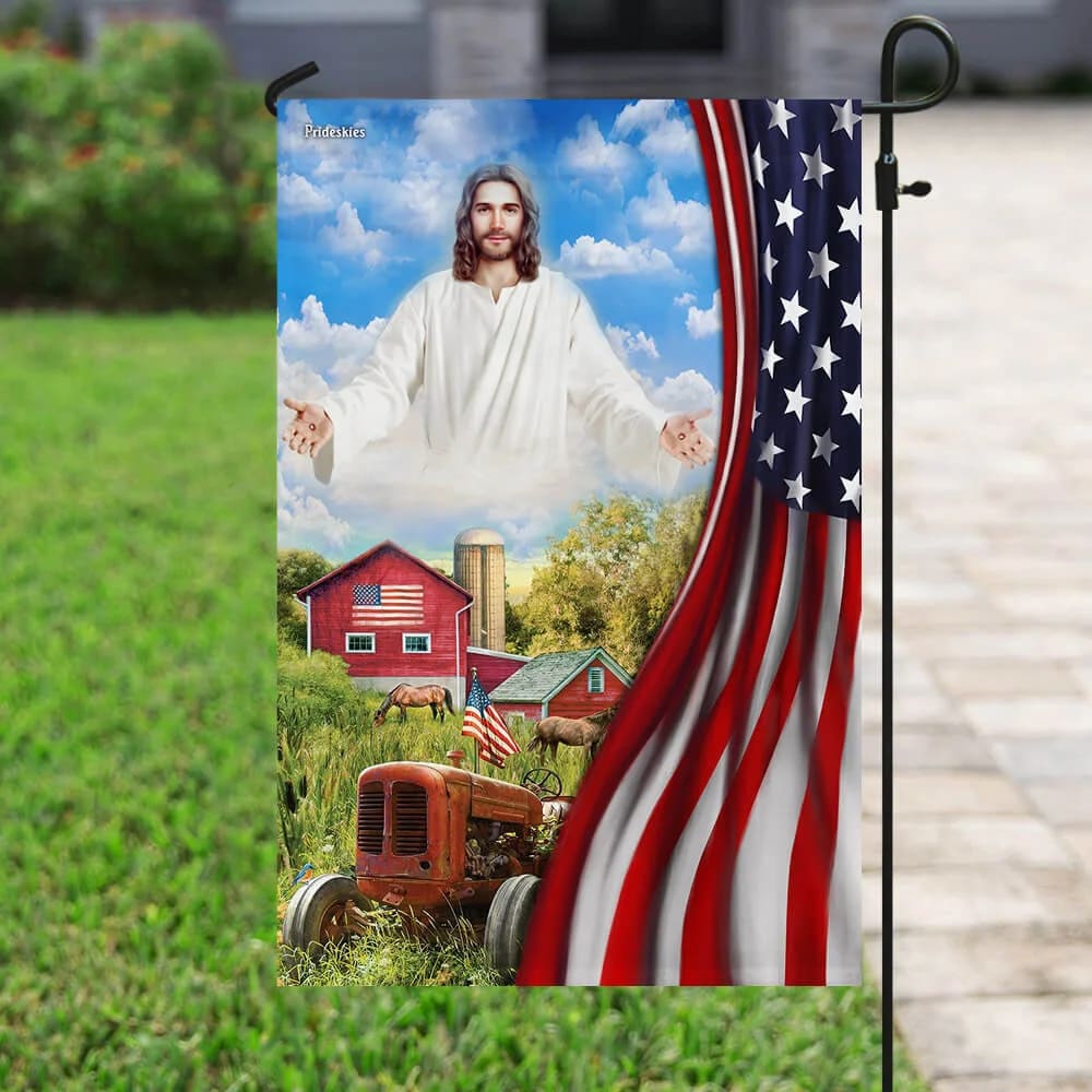 Jesus Christian Farm House American US Flag - Outdoor Christian House Flag - Christian Garden Flags