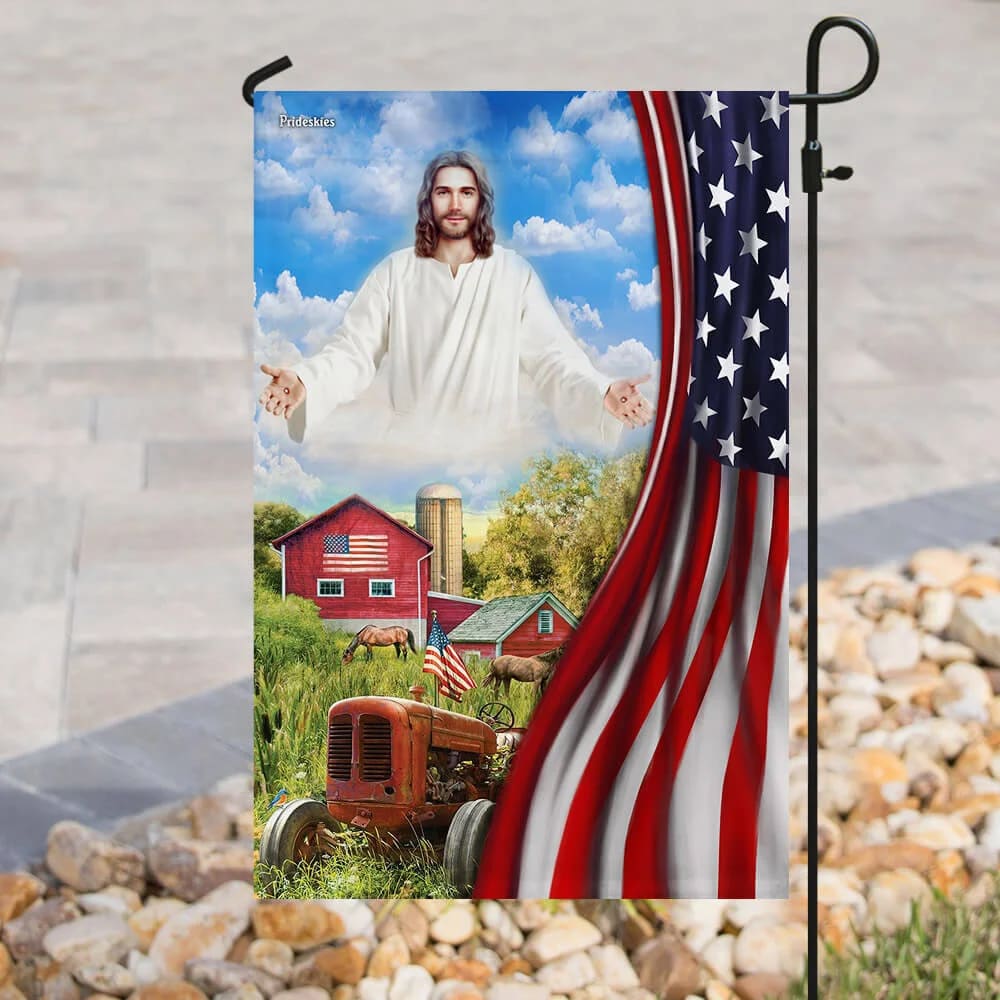 Jesus Christian Farm House American US Flag - Outdoor Christian House Flag - Christian Garden Flags