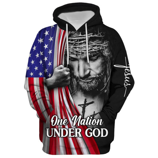 Jesus Christian Flag American - One Nation Under God Hoodie - Men & Women Christian Hoodie - 3D Printed Hoodie