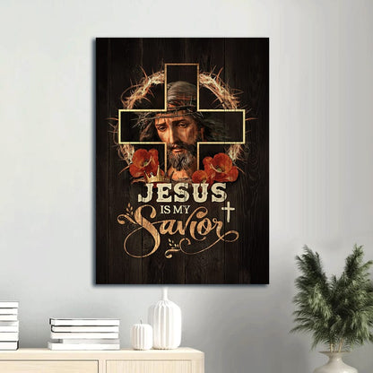 Jesus Christian Jesus Christ Painting Crown Of Thorns Red Flowers Jesus Is My Savior Canvas Wall Art - Christian Gift
