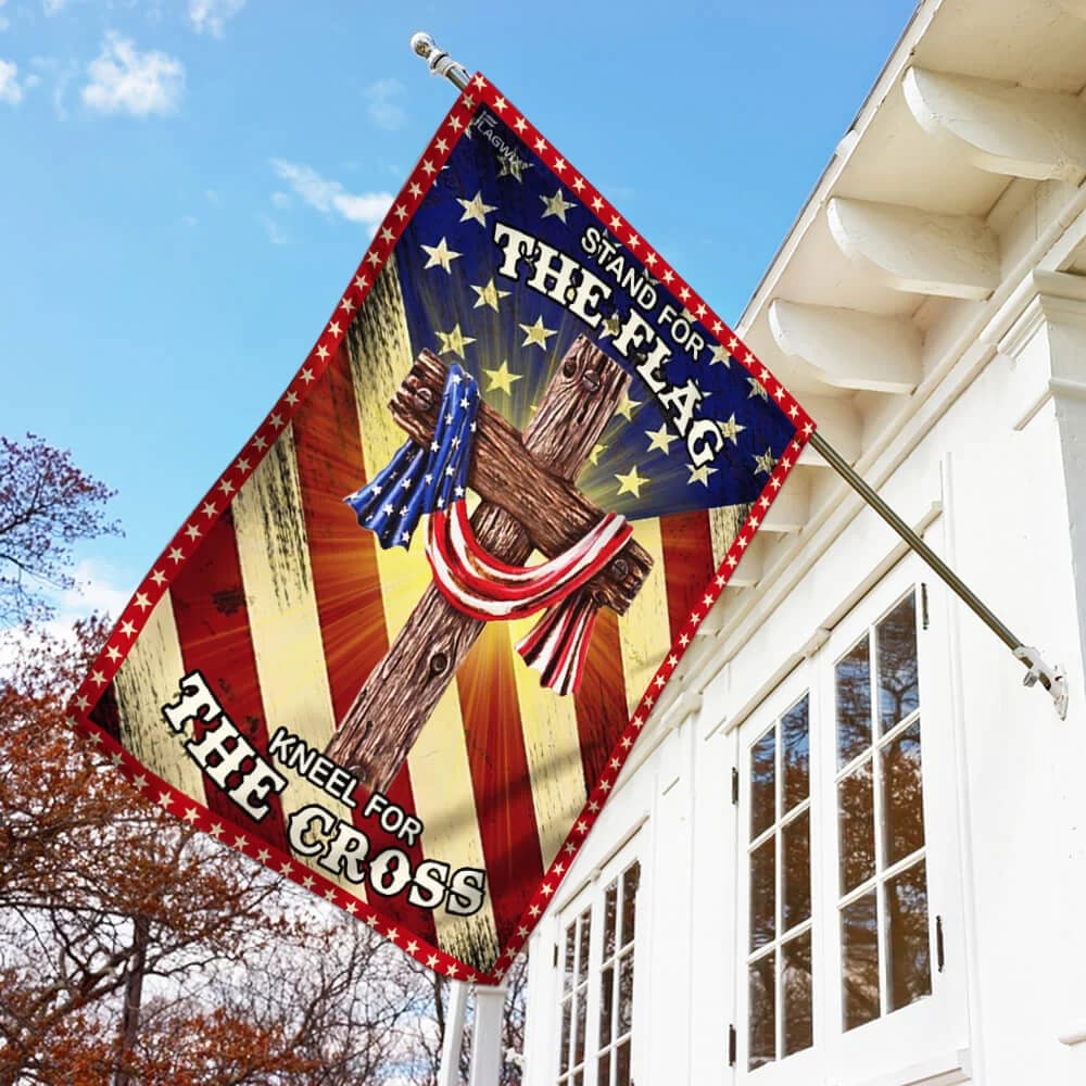 Jesus Christian Stand For The House Flags Kneel For The Cross American US House Flags - Christian Garden Flags - Outdoor Christian Flag