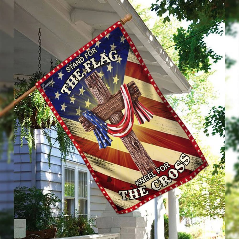 Jesus Christian Stand For The House Flags Kneel For The Cross American US House Flags - Christian Garden Flags - Outdoor Christian Flag