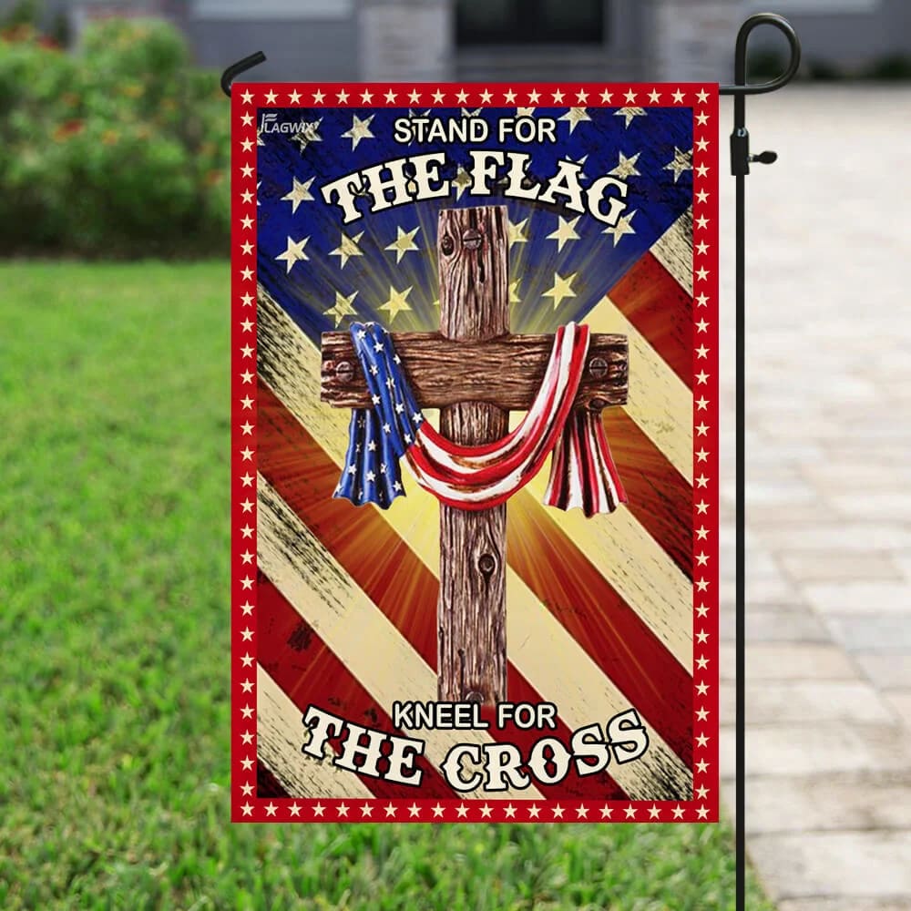 Jesus Christian Stand For The House Flags Kneel For The Cross American US House Flags - Christian Garden Flags - Outdoor Christian Flag