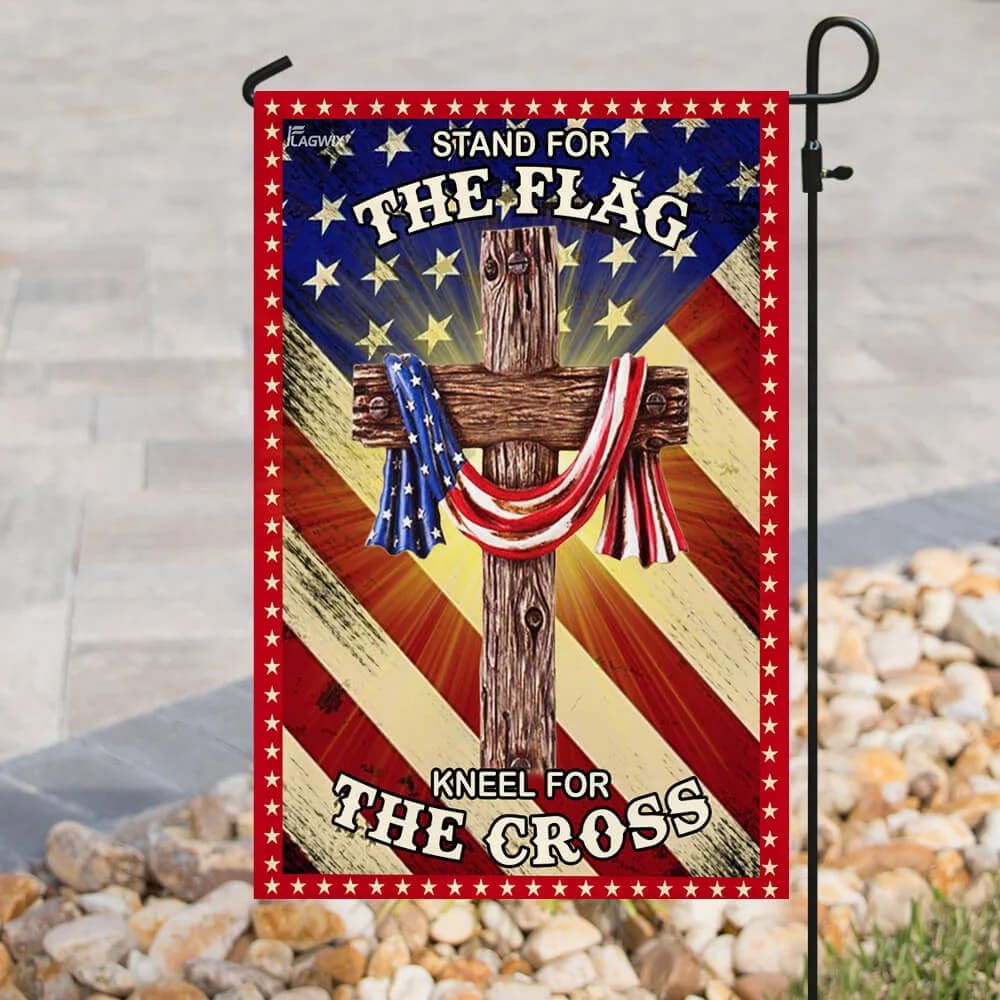 Jesus Christian Stand For The House Flags Kneel For The Cross American US House Flags - Christian Garden Flags - Outdoor Christian Flag