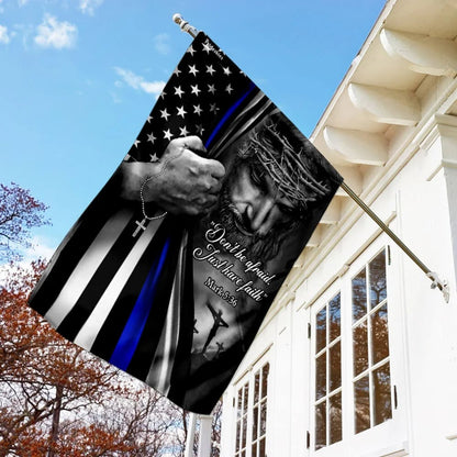 Jesus Christian Thin Blue Line House Flags - Christian Garden Flags - Outdoor Christian Flag