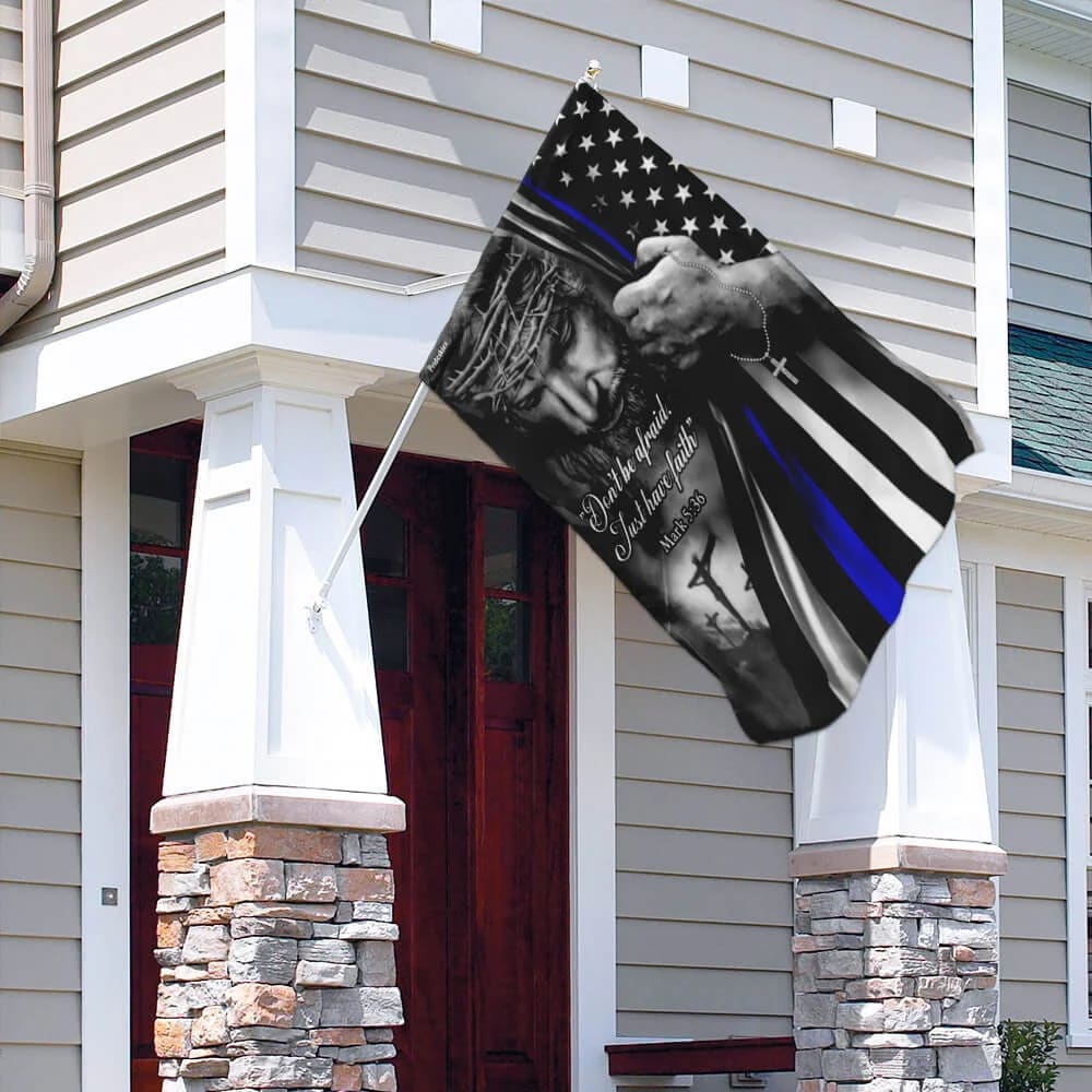 Jesus Christian Thin Blue Line House Flags - Christian Garden Flags - Outdoor Christian Flag