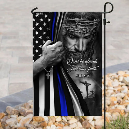 Jesus Christian Thin Blue Line House Flags - Christian Garden Flags - Outdoor Christian Flag