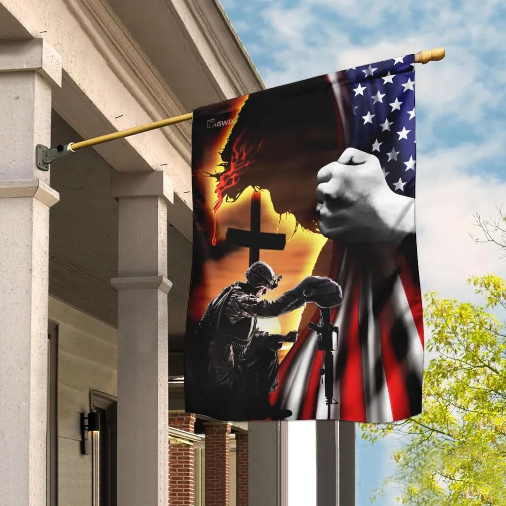 Jesus Christian Veteran American House Flag - Christian Garden Flags - Christian Flag - Religious Flags