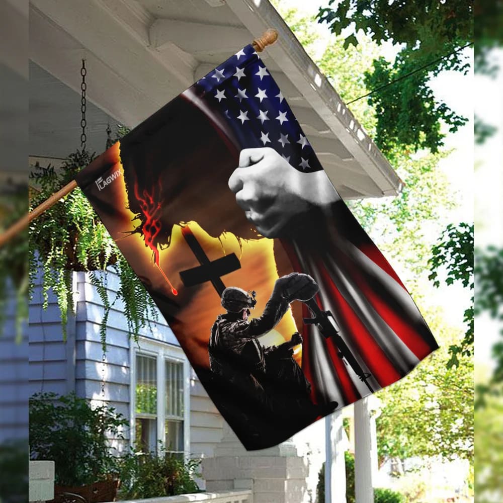 Jesus Christian Veteran American House Flag - Christian Garden Flags - Christian Flag - Religious Flags