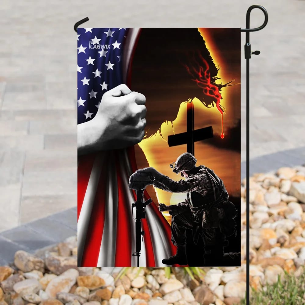 Jesus Christian Veteran American House Flag - Christian Garden Flags - Christian Flag - Religious Flags