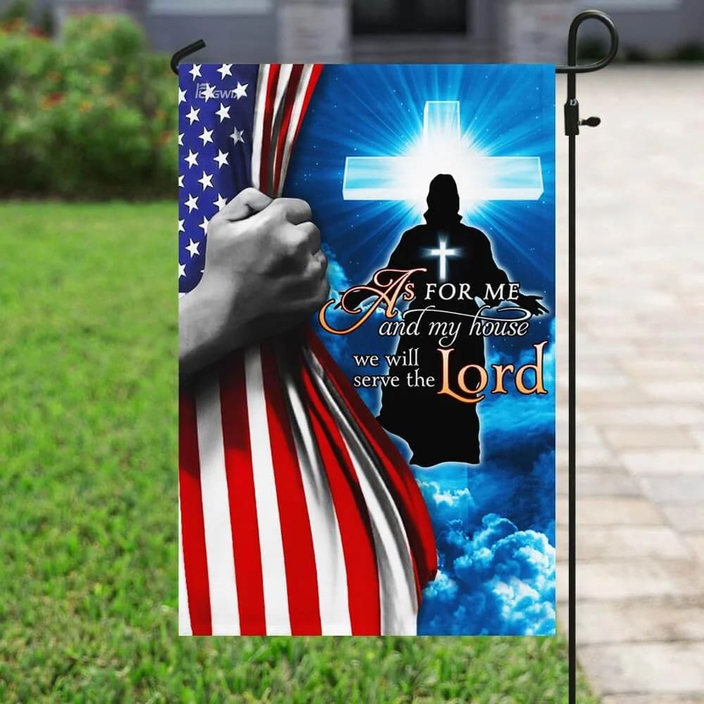 Jesus Christian We Will Serve The Lord House Flags - Christian Garden Flags - Outdoor Christian Flag
