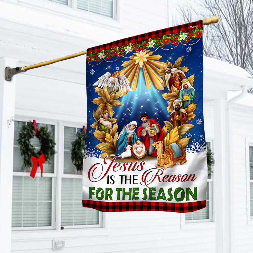 Jesus Christmas Flag Jesus Is The Reason For The Season Holy Night Nativity of Jesus Flag - Religious Christmas House Flags