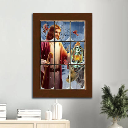 Jesus Christmas Night Stunning Lantern Brown Cow Canvas Wall Art - Christian Gift
