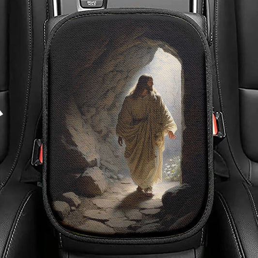 Jesus Come Out From Cave Seat Box Cover, Religious Car Center Console Cover, Christian Car Interior Accessories