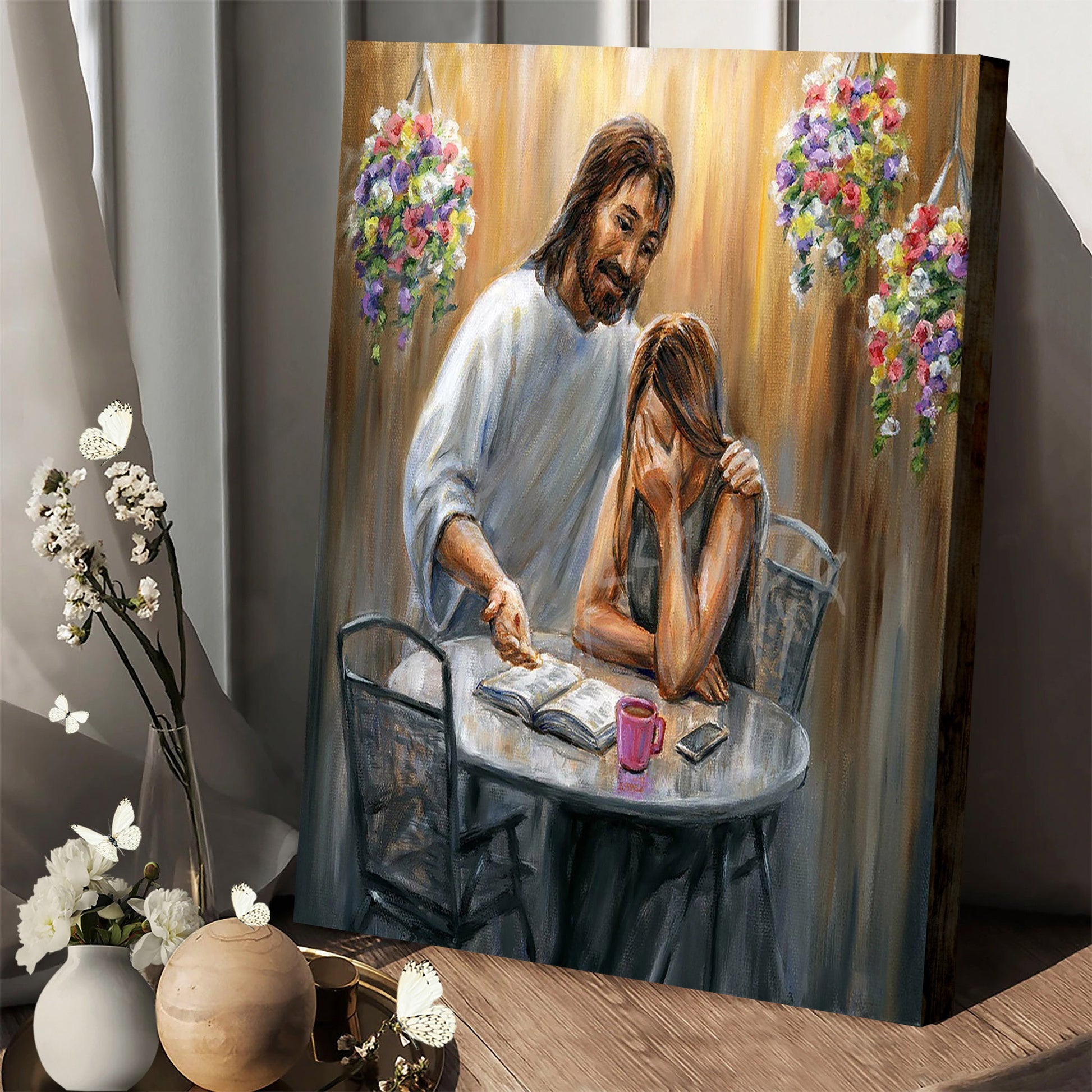 Jesus Comforts The Mourning Giclee On Paper Or Canvas - Canvas Pictures - Jesus Canvas Art - Christian Wall Art