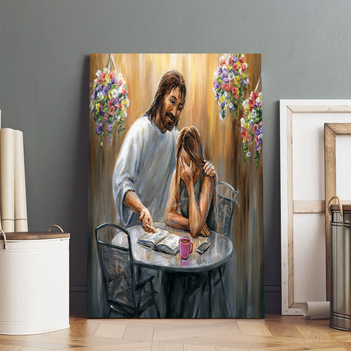 Jesus Comforts The Mourning Giclee On Paper Or Canvas - Canvas Pictures - Jesus Canvas Art - Christian Wall Art