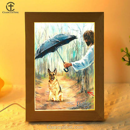 Jesus Covers Umbrella The Dog Custom Frame Lamp Wall Art - Personalized Pet Memorial Frame Lamp Art - Pet Memorial Gifts