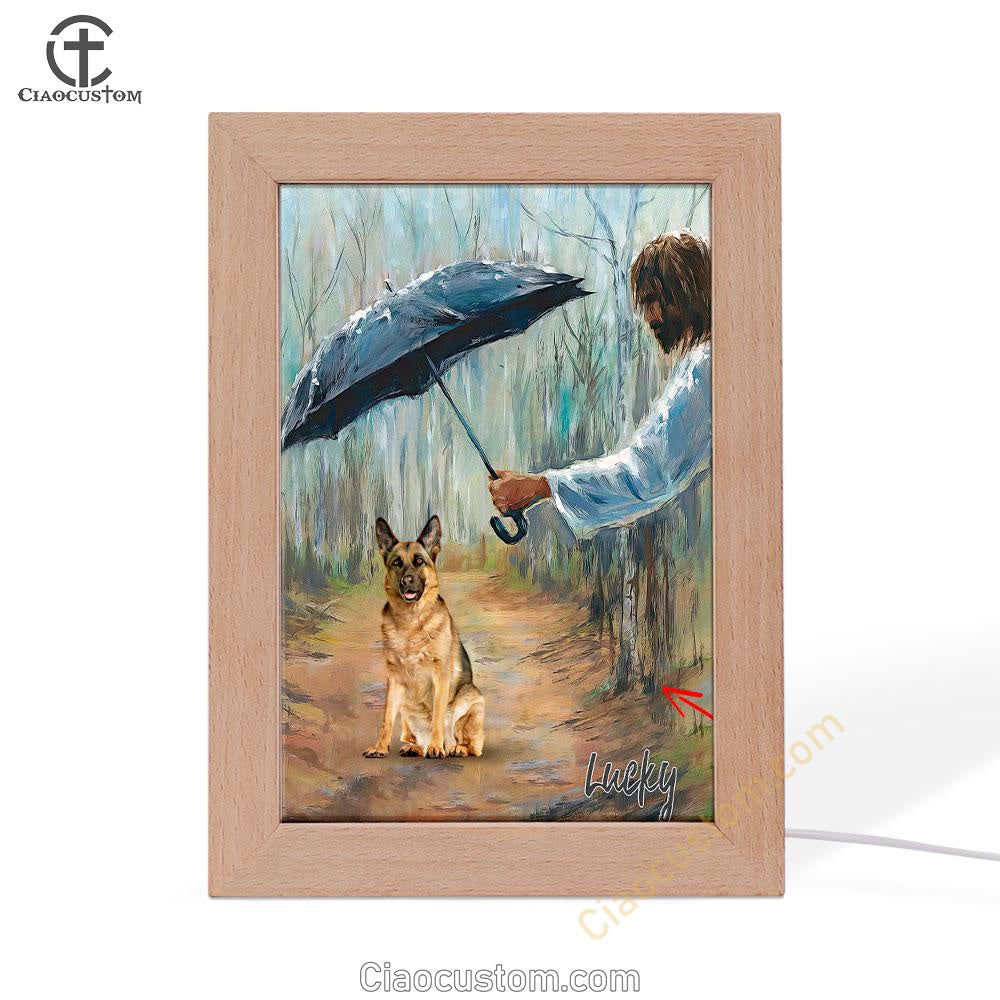 Jesus Covers Umbrella The Dog Custom Frame Lamp Wall Art - Personalized Pet Memorial Frame Lamp Art - Pet Memorial Gifts