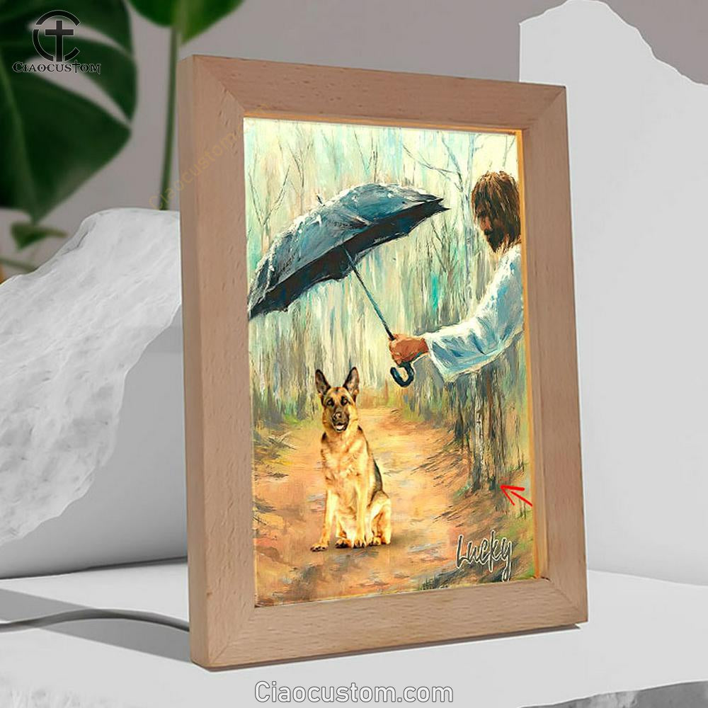 Jesus Covers Umbrella The Dog Custom Frame Lamp Wall Art - Personalized Pet Memorial Frame Lamp Art - Pet Memorial Gifts